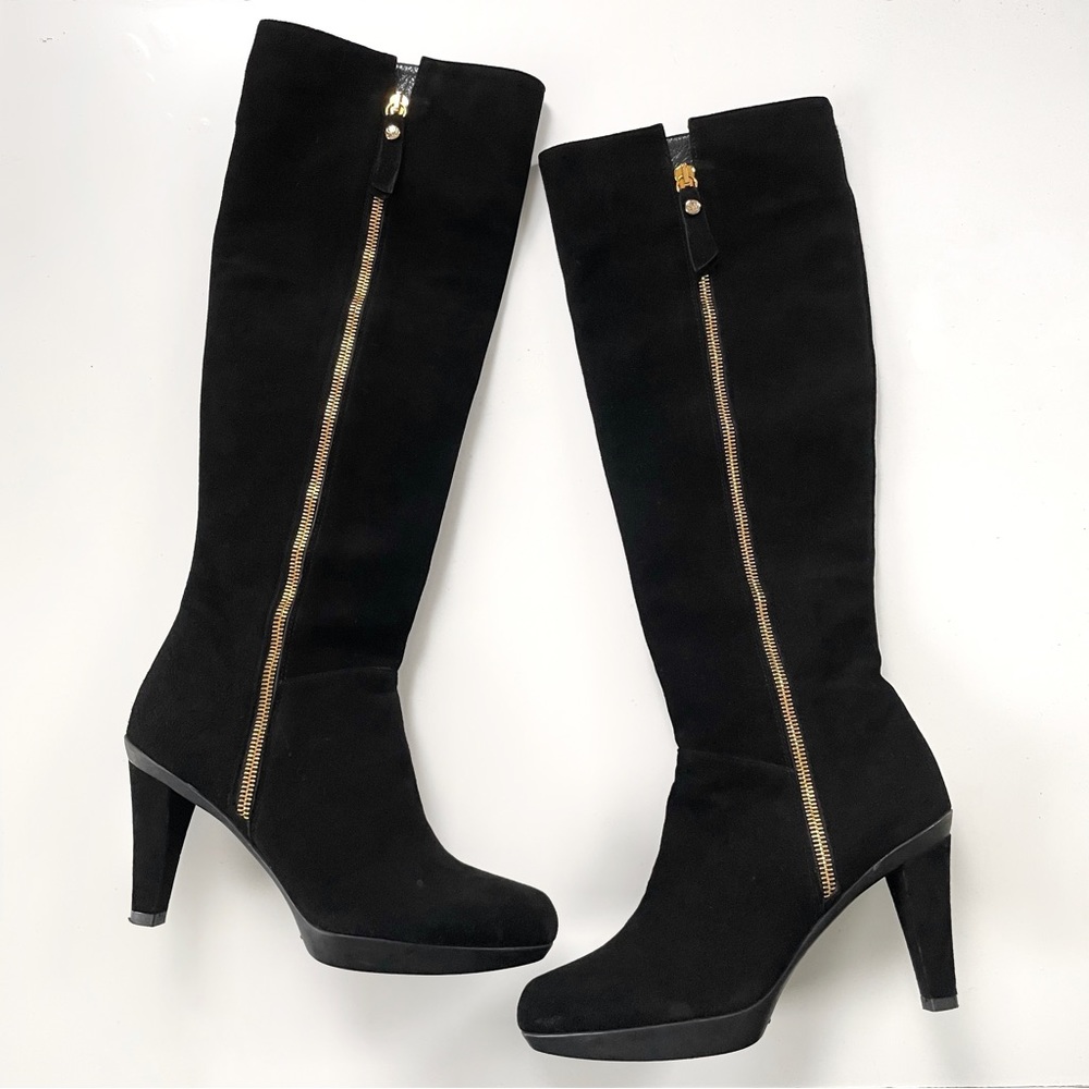 Stuart Weitzman Zipkin Zipkinmid Platform Suede Knee High Boots Exposed Zipper